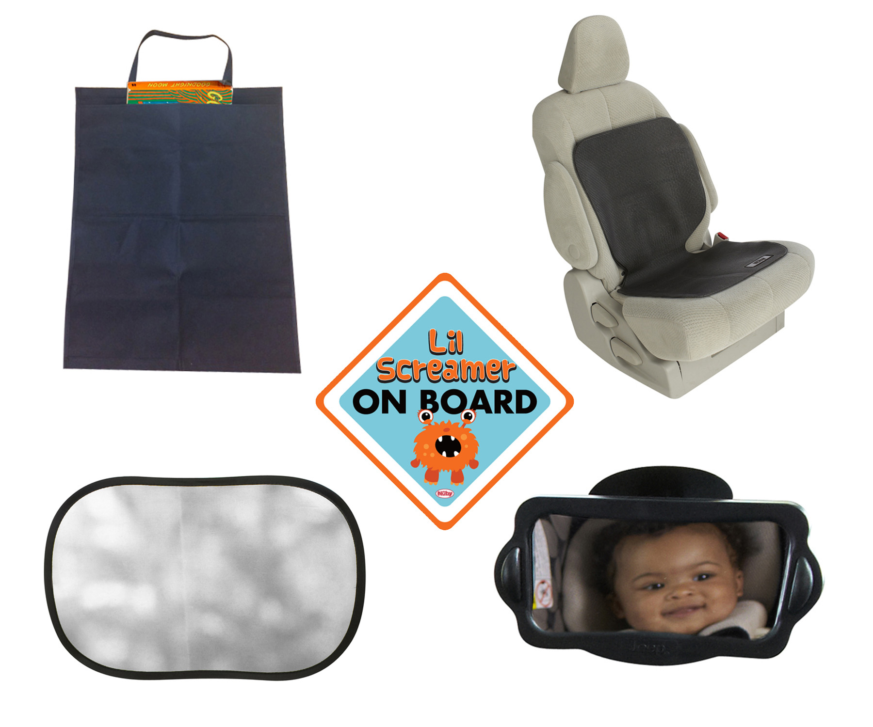  Nuby Kids Kick Mats- Back Seat Protectors with Storage  Compartment: Black, 2 Pack : Baby